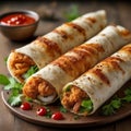 Delicious crispy chicken wraps with fresh greens and tomatoes, Ai-Generated Images