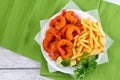 Tasty breaded Fried Shrimps and french fries Royalty Free Stock Photo