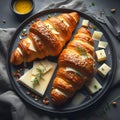 A delicious and crispy french croissants, with cheese and mozarella, food snapshots, bakery, bread Royalty Free Stock Photo