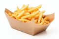 Delicious Crispy French Fries in a Classic Paper Pack, Isolated on a Clean White Background