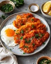 Delicious crispy parmesan panko chicken fried steak with fried egg recipe for ultimate flavor Royalty Free Stock Photo