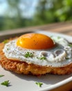 Delicious crispy parmesan panko chicken fried steak with a perfectly cooked fried egg recipe Royalty Free Stock Photo