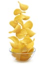 Delicious crispy potato chips pile in glass bowl Royalty Free Stock Photo