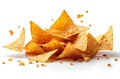 Delicious Crispy Tortilla Chips Falling Isolated on White Background Royalty Free Stock Photo