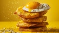 Delicious Croissant Sandwich with Crispy Bacon, Fried Egg, and Cheese on a Vibrant Yellow Background