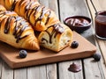 Delicious Croissants and Freshly Baked Sweet Buns with Decadent Chocolate.