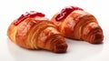 Delicious Croissants With Raspberry Jam - Closeup Steaming Bread