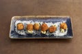 Delicious croquettes stuffed with salted prawns and lots of coarse salt served