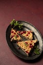 delicious crumble with lingonberry jam on a tray