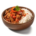 Delicious Cuban Ropa Vieja with Rice in a Bowl for Your Next Recipe Book.