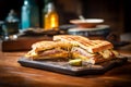 Delicious Cuban Sandwich on Rustic Cutting Board