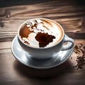 Delicious coffee with world map in the foam - ai generated image