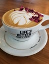 Caffe Latte with Rose Petals