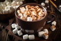 A delicious cup of hot chocolate served with fluffy marshmallows on a plate, perfect for winter indulgence, An inviting mug of hot Royalty Free Stock Photo