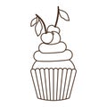 Delicious cupcake with cream on white background