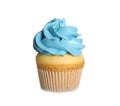 Delicious cupcake decorated with blue cream isolated. Birthday treat Royalty Free Stock Photo