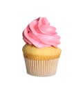 Delicious cupcake decorated with pink cream isolated. Birthday treat Royalty Free Stock Photo