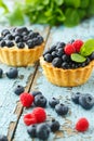 Delicious cupcake with fresh blueberry and raspberry Royalty Free Stock Photo