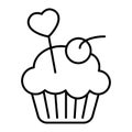 Delicious cupcake, muffin thin line icon. Creamy cake vector illustration isolated on white. Bakery outline style design