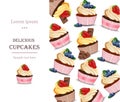 Delicious cupcakes dessert menu page layout Vector