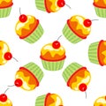 Delicious cupcakes seamless pattern muffins with cherry