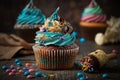 Delicious cupcakes with sprinkles and decorations