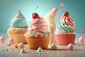 Delicious cupcakes with sprinkles and decorations