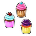 Delicious cupcakes and vector set isolated