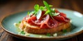Delicious cured fish appetizer on toasted bread with fresh herbs and seasoning. Generative AI Royalty Free Stock Photo