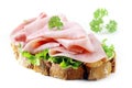 Delicious cured ham slices on rye bread