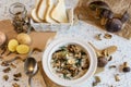 Creamy soup of forest mushrooms, dill, eggs and cream - Kulajda Royalty Free Stock Photo