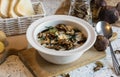 Creamy soup of forest mushrooms, dill, eggs and cream - Kulajda Royalty Free Stock Photo