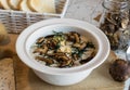 Creamy soup of forest mushrooms, dill, eggs and cream - Kulajda Royalty Free Stock Photo