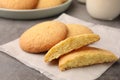 Delicious Danish butter cookies on grey table