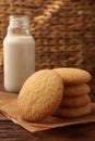 Delicious Danish butter cookies and milk on table, closeup Royalty Free Stock Photo