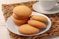 Delicious Danish butter cookies on table, closeup