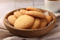 Delicious Danish butter cookies on white tiled table