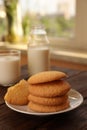 Delicious Danish butter cookies on wooden table