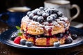 Delicious Danish Pastry with blueberries Coffee - A Mouthwatering Treat to Savor with Plenty of Copy Space Royalty Free Stock Photo