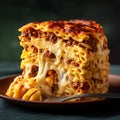 Delicious and decadent lasagna pasta stack with melted cheese and meat sauce on a plate ready to be served for dinn Royalty Free Stock Photo