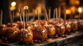 Delicious Decorated Candy Apples on the Table. Generative AI