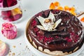 Delicious decorated chocolate cake Royalty Free Stock Photo