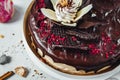 Delicious decorated chocolate cake Royalty Free Stock Photo