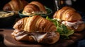 Delicious deli turkey croissant sandwiches. Close - up, Generative AI