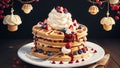 Delicious Delights Chantilly Cream Waffles for National Waffle Day.AI Generated