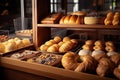 Delicious Delights A Tempting Bakery Interior Filled with Freshly Baked Pastries. created with Generative AI