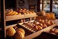 Delicious Delights A Tempting Bakery Interior Filled with Freshly Baked Pastries. created with Generative AI
