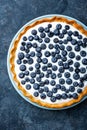 Delicious dessert blueberry tart with fresh berries and whipped cream, sweet tasty cheesecake, berry pie Royalty Free Stock Photo