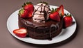 A delicious dessert with chocolate cake, strawberries and ice cream