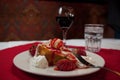 After dinner treat strawberry shortcake fine dining Royalty Free Stock Photo